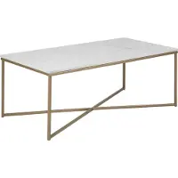 OXM Großer Couchtisch für das Wohnzimmer Grenada Marmor Weiß Guangxi Poliert / Metall Leichtmessing 120 x 46 x 60 cm