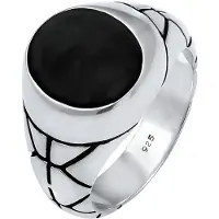 KUZZOI Ring Basic Herren Siegelring Oval Emaille 925Er Silber Kuzzoi Silber