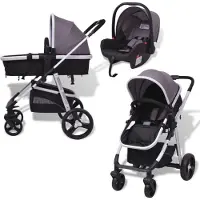 vidaXL 3-in-1 Kinderwagen Aluminium Grau und Schwarz