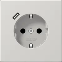 JUNG SCHUKO Steckdose 16 A 250 V , mit USB-Ladegerät 1 x Typ C, integrierter erhöhter Berührungsschutz, Serie LS, lichtgrau LS1520-18CLG