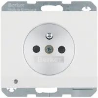 Berker Steckdose m. Schutzko.-Stift u. LED-Orientierungslicht K.1 polarweiß, glänzend, Typ E, 2P+E, Schrauben, Weiß, Glänzend, Status