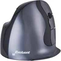 Evoluent D Large Wireless, rechts, Vertikale Ausführung, Laser, RF Wireless, 3200 DPI, Schwarz, Grau, Silber