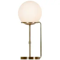 Searchlight Zeitgenössische Schreibtischlampe Sfera Stahl Messing Glas Weiß 1 Licht E27