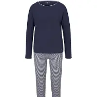 Tom Tailor Damen Pyjama-Set mit Streifenhose, blau, Logo Print, Gr. 36