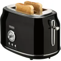Bourgini Retro-Toaster – Schwarzer Toaster mit nostalgischem Thermostat – 6 Heizstufen und Auftaufunktion – Praktische Krümelfangschale und extra hoher Brotheber