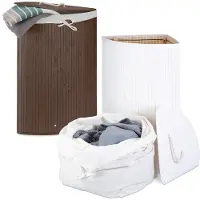 Relaxdays 2tlg. Eckwäschekorb Set aus Bambus Weiß,Braun