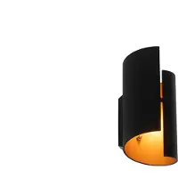 QAZQA - Modern Design Wandleuchte schwarz mit Gold I Messing - Faldo I Wohnzimmer I Schlafzimmer I Up I Down - Aluminium Zylinder - LED geeignet G9