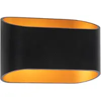 QAZQA - Modern Design Wandleuchte schwarz mit Gold I Messing - Alone R. I Wohnzimmer I Schlafzimmer I Up I Down - Aluminium Oval - LED geeignet G9