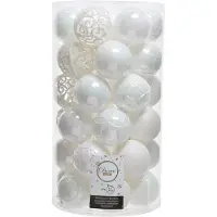 Décoris Weihnachtskugel Kunststoff Mix dia. 6 cm weiß/iris 37 Stück (tweekleurig)