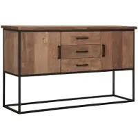 DTP Home Sideboard Kommode Beam aus Teakholz, massiver Industrial Stil, natur, Metallgestell in Schwarz
