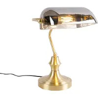 QAZQA Klassische Notarlampe Gold mit geräuchertem Spiegelglas - Banker