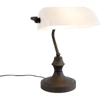 QAZQA - Klassisch I Antik Klassische Notarlampe schwarz mit Opalglas - Banker I Wohnzimmer I Schlafzimmer I Bankerleuchte - Länglich - LED geeignet E27