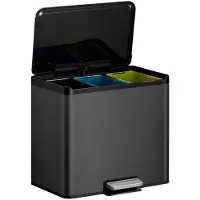 EKO Treteimer Essential Recycler, 3 x 9 Liter, Edelstahl, fingerabdrucksicher, Stay-open-Funktion, B 462 x T 338 x H 411 mm, schwarz