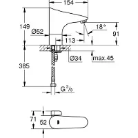GROHE Europlus E Infrarot-Elektronik, mit Mischung, Batterie, Ausladung 154mm, chrom, 36207001