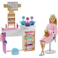 Barbie Wellness Gesichtsmasken Spielset mit Puppe (blond) mit Knete, Anziehpuppe