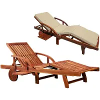 Casaria Sonnenliege Holz inkl. Auflage Creme 320kg Belastbar 195x55cm Klappbar Räder Rückenlehne Verstellbar Ablage Akazie Gartenliege Balkon Garten Terrasse Liege Wetterfest