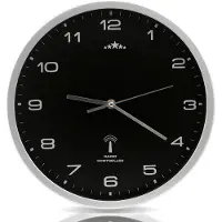 Monzana Wanduhr Funk Geräuscharm Schwarz Silber 31cm Groß