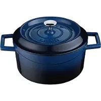 WAS Germany LAVA Kochtopf mit Deckel aus emailliertem Gusseisen Blau mit 6,7 Liter
