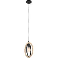 Eglo Pendelleuchte Basildon, Hängelampe Vintage, Retro, Hängeleuchte aus Stahl und Holz in Schwarz, Natur, Esstischlampe, Wohnzimmerlampe, E27