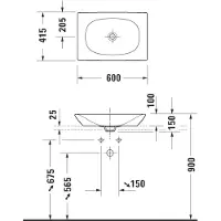 Duravit Aufsatzbecken Viu 235860, 600 mm, geschliffen, ohne Hahnloch ohne Überlauf, ohne Hahnlochbank, 2358600000