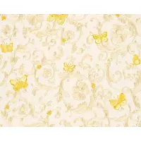 A.S. Création Französische Tapete mit Schmetterling Barock Tapete in Creme und Gelb Elegante Ornament Tapete Ideal für Schlafzimmer und Esszimmer