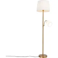 QAZQA Klassische Stehleuchte Bronze Stoffschirm Weiß mit Leselampe - Retro