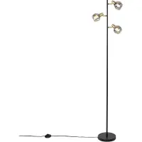 QAZQA Art Deco Stehleuchte Schwarz und Gold mit Rauchglas 3 Licht Vidro