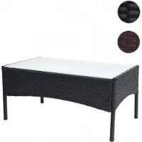 Mendler Poly-Rattan Gartentisch Halden, Beistelltisch Tisch mit Glasplatte braun-meliert