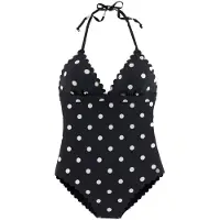 LASCANA Badeanzug "Jada", Damen, Gr. 36, Cup C/D, schwarz-weiß (schwarz, weiß), Polyamid, gepunktet, Badeanzüge Badeanzug, mit Punkten und Muschelkante