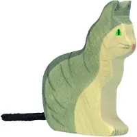 Holztiger Katze aus Holz - sitzend