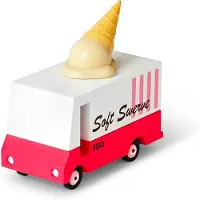 Candylab Toys Holzspielzeugauto - Ice Cream Van rosa weiß - Vintage Bus