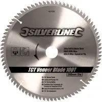 Silverline Hartmetall Furniersägeblatt 100 Zähne 300 x 30 mm inkl. Reduzierringe 16, 20 und 25 mm