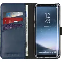 Selencia Samsung Galaxy S8 Hülle - Echtes Leder - - Klapphülle - Blau