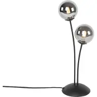 QAZQA Moderne Tischlampe schwarz 2-Licht mit Rauchglas - Athen