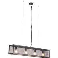 QAZQA Industrielle Hängelampe schwarz mit Netz 4 Lichter – Cage
