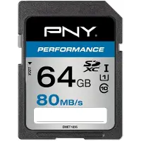 PNY Performance, 64 GB, SDXC, Klasse 10, UHS-I, 80 MB/s, 20 MB/s