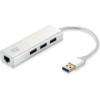 LevelOne USB-0503 Gigabit USB Netzwerkadapter mit USB Hub, Kabelgebunden, USB, Ethernet, 1000 Mbit/s, Silber, Weiß