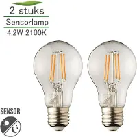 Lybardo 2er-Set Sensorlampe | 3,5W | 2100K extra warmweiß | E27 | LED-Lampe mit Tag- und Nachtsensor | Glühfaden |