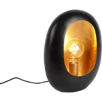 QAZQA - Design Tischlampe schwarz mit Gold I Messingenem Interieur 36 cm - Cova I Wohnzimmer I Schlafzimmer - Aluminium Rund - LED geeignet E27