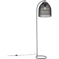 QAZQA Ländliche Stehlampe Schwarz mit Rattan Sam