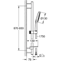 GROHE Rainshower SmartActive 130, 90 cm, 1,75 m, Wand, Chrom, G1/2