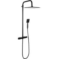 Differnz Thermoline Quadratische Regendusche - Duschkopf 25x25 cm - Duschset 150 cm Duschschlauch – Handbrause mit Schlauch - Kopfbrause 115 cm - Matt Schwarz