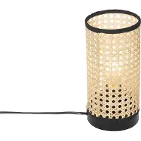 QAZQA - Landhaus I Vintage Tischleuchte I Tischlampe I Lampe I Leuchte Landhausstil Rattan mit Schwarz - Kata I Wohnzimmer I Schlafzimmer - Zylinder - LED geeignet E27