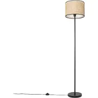 QAZQA Land Stehlampe schwarz mit Rattanschirm - Kata