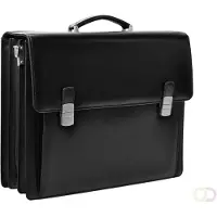 Desq Aktentasche 3623, schwarz, mit Laptopfach, Schnappverschlüsse, mit Schultergurt, Echt Leder
