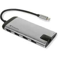 Verbatim USB-C Multiport-Hub, USB-C, 3x USB 3.0, HDMI, Gigabit Ethernet, SD/microSD, Kabellänge 15 cm