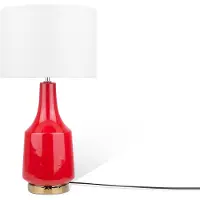 Beliani Tischlampe Rot Keramik 60 cm Stoffschirm Cremeweiß Vasenform Kabel mit Schalter Retro-Stil