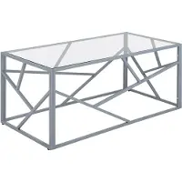 Beliani Couchtisch Silber Transparent 50 x 100 cm Glastischplatte Metallgestell Glänzend Zusätzlichen Streben Rechteckig Modern