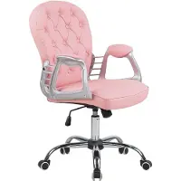 Beliani Bürostuhl Rosa Kunstleder mit Bremsbaren Rollen Gasdruckfeder Höhenverstellbar Drehbar Wippfunktion Knopfheftung Chesterfield Drehstuhl