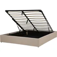 Beliani Polsterbett Hellbraun Stoffbezug mit Lattenrost 160 x 200 cm Hochklappbar Bettkasten Skandi Modern Doppelbett Schlafzimmer Ausstattung